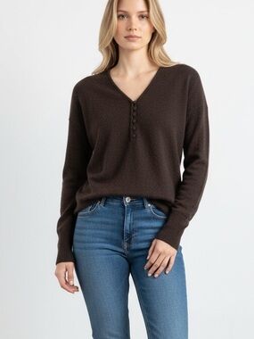 Malo Cashmere Sweater Chocolate Brown Size 40 or Small Button Down Knit Sweater